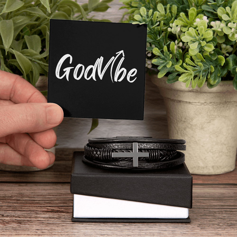 By The Cross - Stainless Steel & Vegan Leather Men's Bracelet