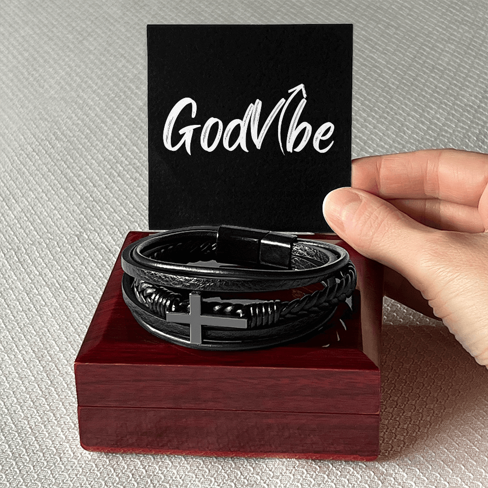 By The Cross - Stainless Steel & Vegan Leather Men's Bracelet