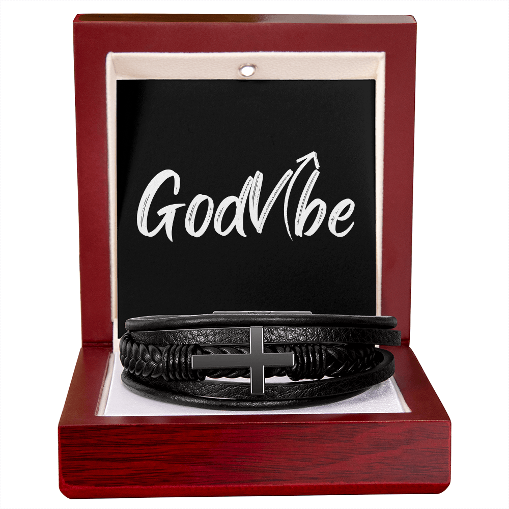 By The Cross - Stainless Steel & Vegan Leather Men's Bracelet